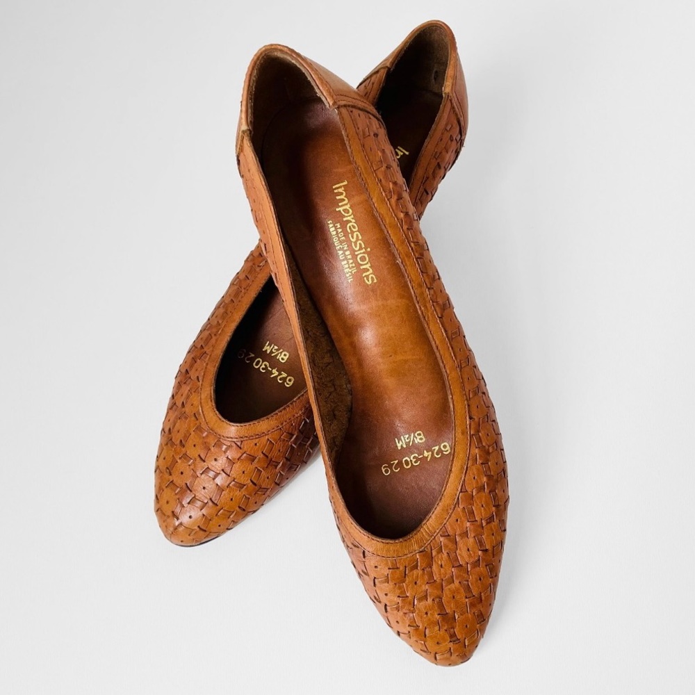 Woven leather low heels